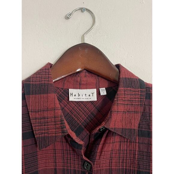Habitat S Shirt Maroon & Black Plaid Button Down Casual Top Blouse Relaxed Fit - Picture 2 of 7